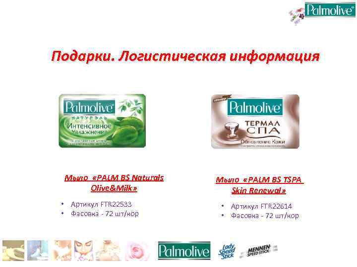 Подарки. Логистическая информация Мыло «PALM BS Naturals Olive&Milk» • Артикул FTR 22533 • Фасовка