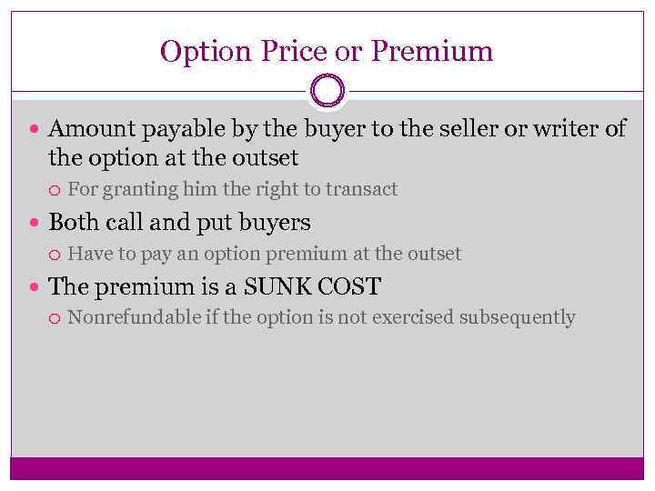 Option Price or Premium Amount payable by the buyer to the seller or writer