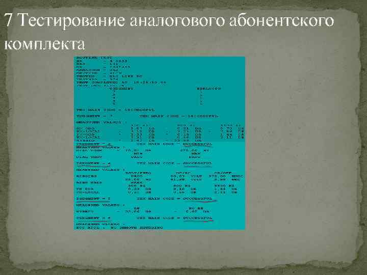 7 Тестирование аналогового абонентского комплекта 