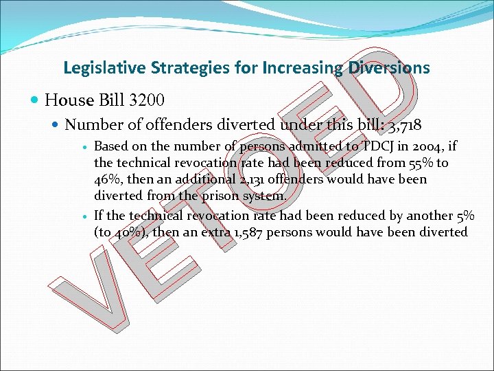 D E O T E V Legislative Strategies for Increasing Diversions House Bill 3200