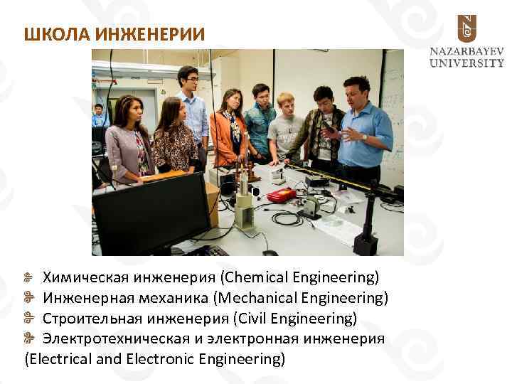 ШКОЛА ИНЖЕНЕРИИ Химическая инженерия (Chemical Engineering) Инженерная механика (Mechanical Engineering) Строительная инженерия (Civil Engineering)