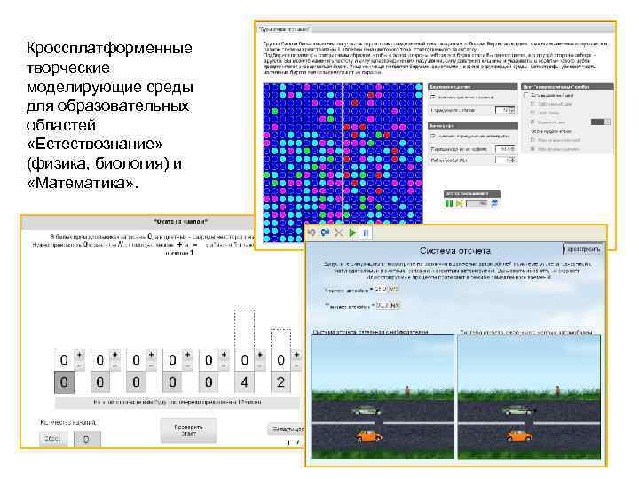 Кроссплатформенные творческие моделирующие среды для образовательных областей «Естествознание» (физика, биология) и «Математика» . 