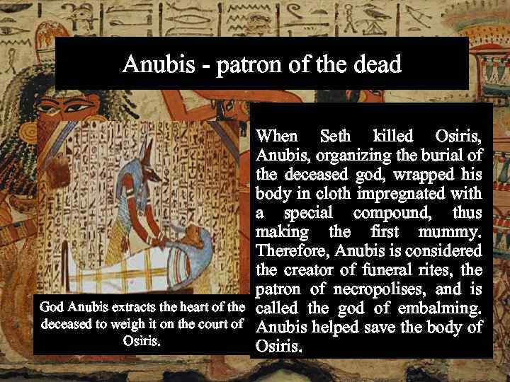 Anubis - patron of the dead God Anubis extracts the heart of the deceased