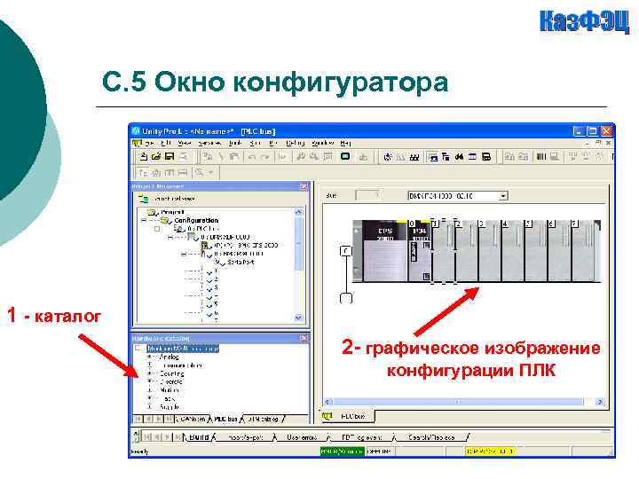 С. 5 Окно конфигуратора 1 - каталог 2 - графическое изображение конфигурации ПЛК 