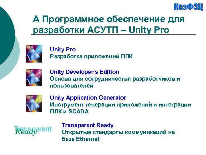 А Программное обеспечение для разработки АСУТП – Unity Pro Разработка приложений ПЛК Unity Developer’s
