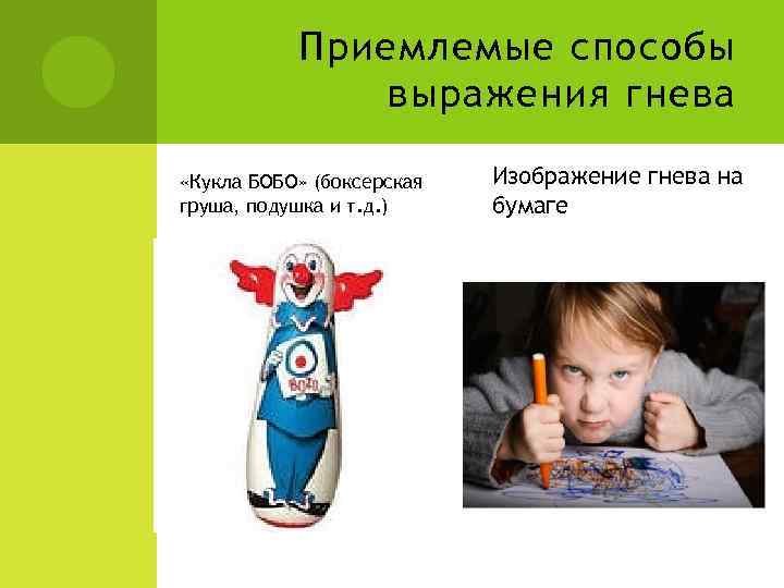 Приемлемые способы выражения гнева «Кукла БОБО» (боксерская груша, подушка и т. д. ) Изображение