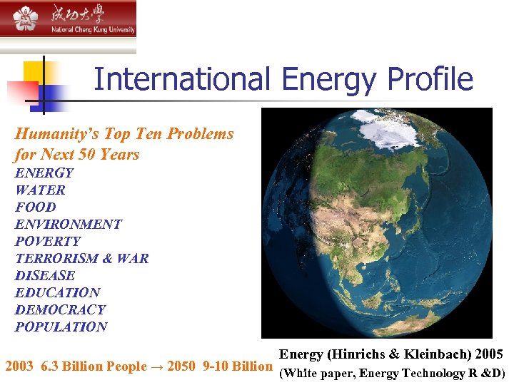 International Energy Profile Humanity’s Top Ten Problems for Next 50 Years ENERGY WATER FOOD