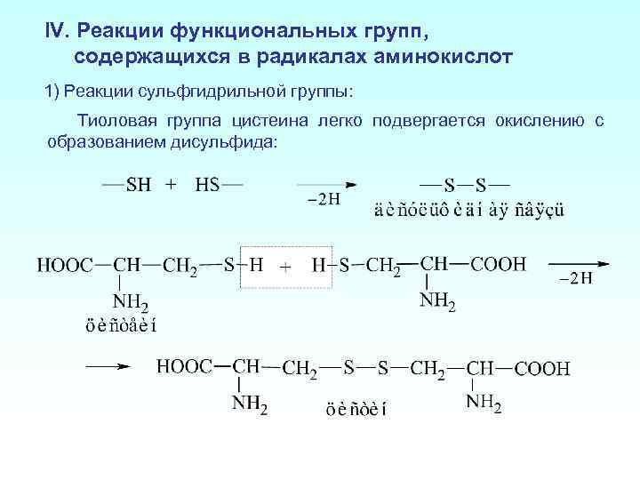 Какие функциональные группы аминокислот. Функциональные группы радикалов аминокислот. Реакции на функциональные группы. Реакции тиоловой группы аминокислот. Реакции по радикалу аминокислот.