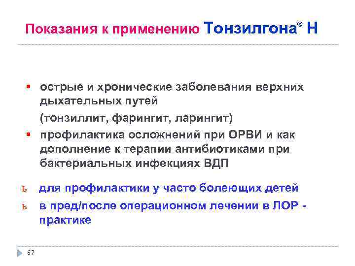 Показания к применению Тонзилгона® Н § острые и хронические заболевания верхних дыхательных путей (тонзиллит,