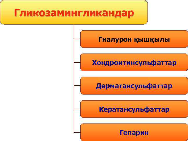 Гликозамингликандар Гиалурон қышқылы Хондроитинсульфаттар Дерматансульфаттар Кератансульфаттар Гепарин 