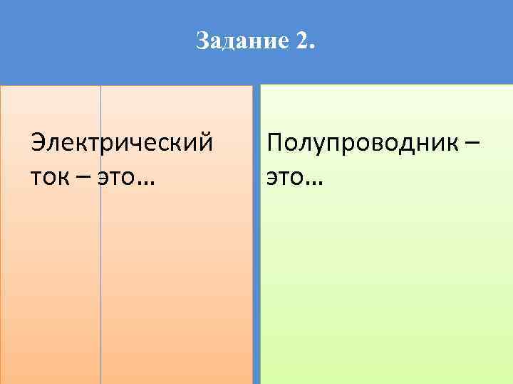 Задание 2. Электрический ток – это… Полупроводник – это… 