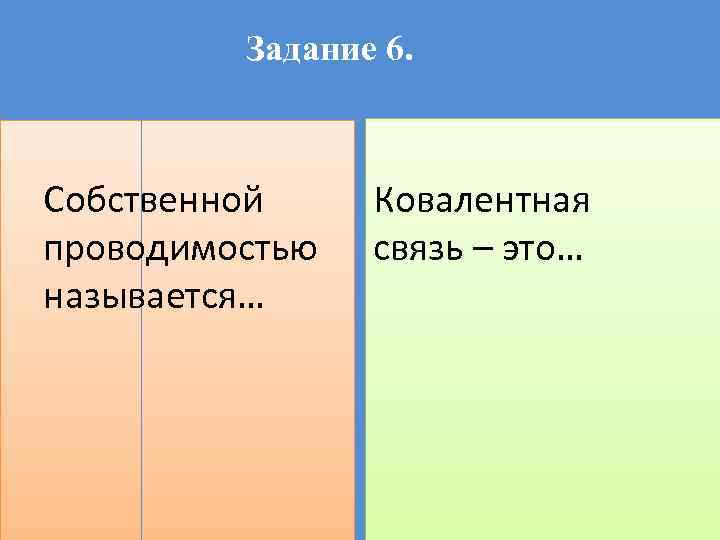 Задание 6. Собственной проводимостью называется… Ковалентная связь – это… 