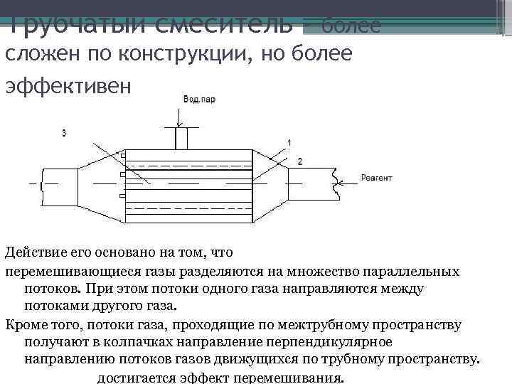 Трубчатый смеситель - более сложен по конструкции, но более эффективен Действие его основано на