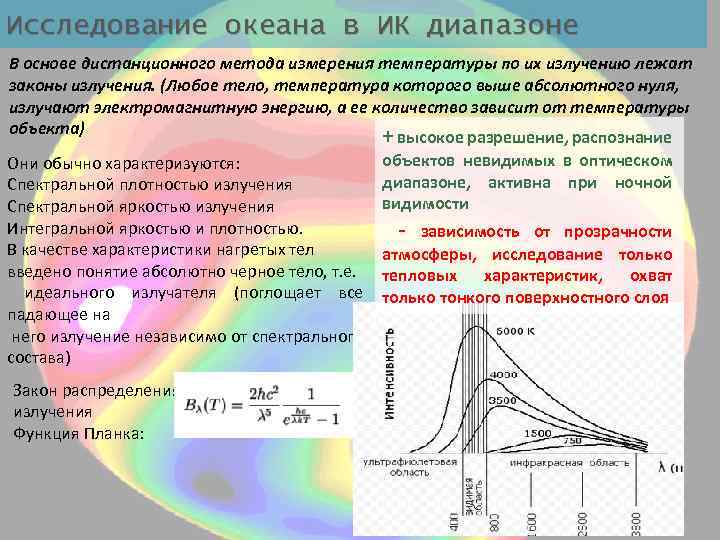 Исследование океана в ИК диапазоне В основе дистанционного метода измерения температуры по их излучению