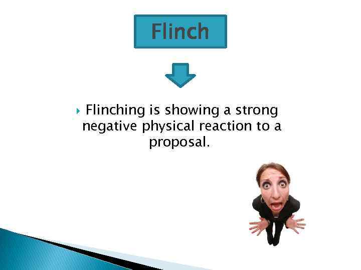 Flinching is showing a strong negative physical reaction to a proposal. 