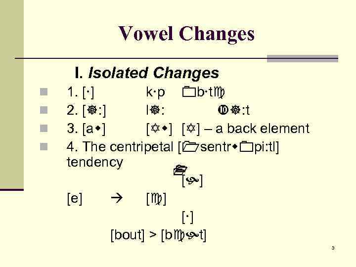 Vowel Changes I. Isolated Changes n n 1. [ ] k p b t