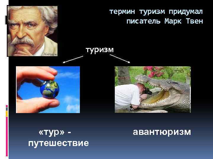 термин туризм придумал писатель Марк Твен туризм «тур» путешествие авантюризм 