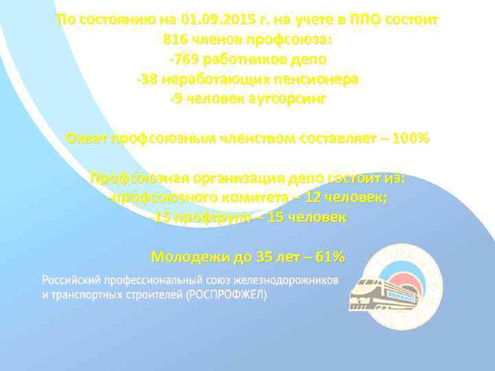 По состоянию на 01. 09. 2015 г. на учете в ППО состоит 816 членов