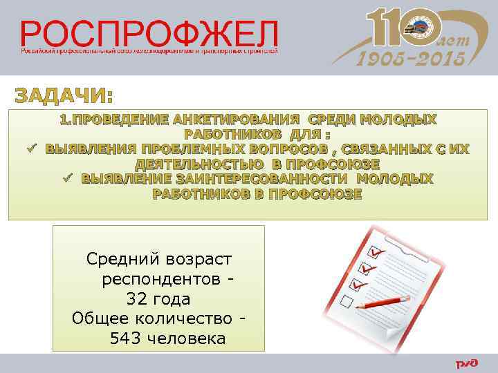 ЗАДАЧИ: 1. ПРОВЕДЕНИЕ АНКЕТИРОВАНИЯ СРЕДИ МОЛОДЫХ РАБОТНИКОВ ДЛЯ : ü ВЫЯВЛЕНИЯ ПРОБЛЕМНЫХ ВОПРОСОВ ,