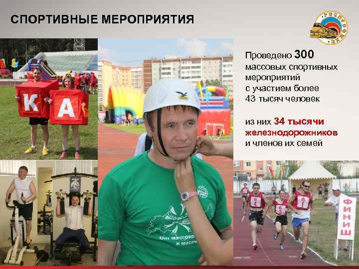 СПОРТИВНЫЕ МЕРОПРИЯТИЯ Проведено 300 массовых спортивных мероприятий с участием более 43 тысяч человек из