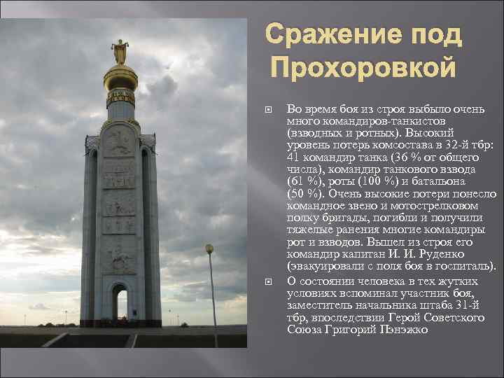 Сражение под Прохоровкой Во время боя из строя выбыло очень много командиров-танкистов (взводных и