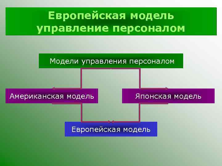 Европейская модель управление персоналом Модели управления персоналом Американская модель Японская модель Европейская модель 