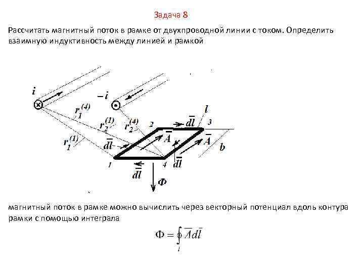Магнитный поток в рамке. Индуктивность двухпроводной линии формула. Индуктивность катушки, двухпроводной линии.. Векторного потенциала двухпроводной линии. Взаимная индукция двухпроводной линии.