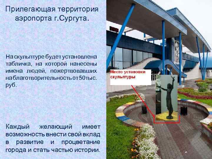 Прилегающая территория аэропорта г. Сургута. На скульптуре будет установлена табличка, на которой нанесены имена