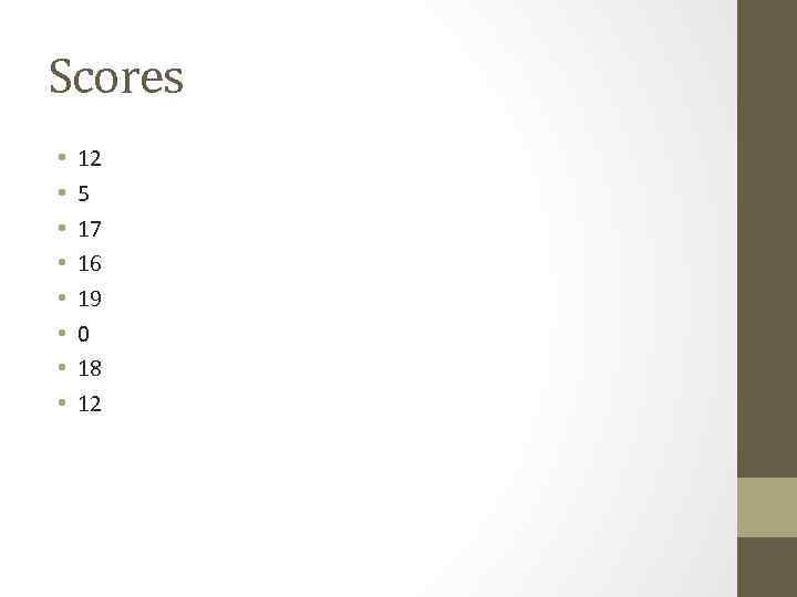 Scores • • 12 5 17 16 19 0 18 12 