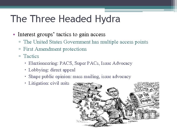 The Three Headed Hydra • Interest groups’ tactics to gain access ▫ The United