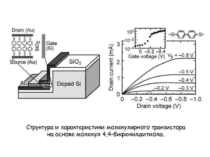 Структура и характеристики молекулярного транзистора на основе молекул 4, 4 -бифенилдитиола. 