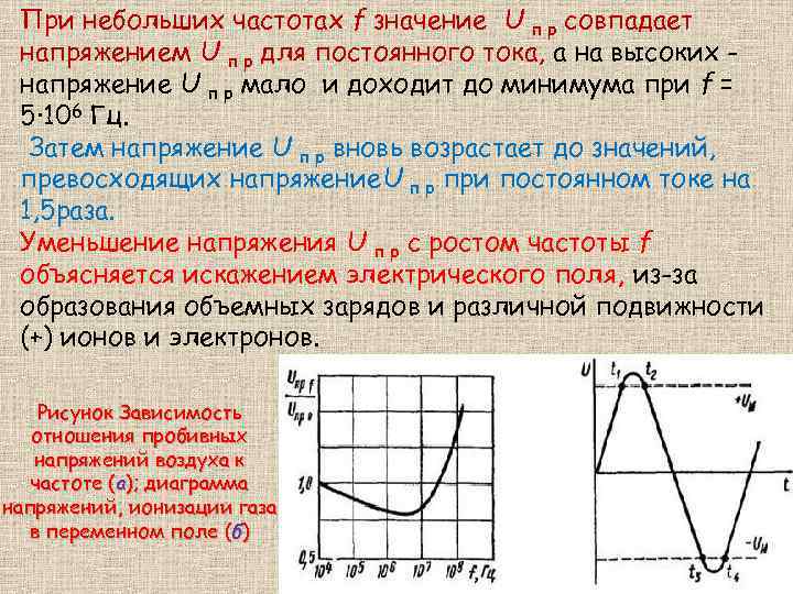 При небольших частотах f значение U п р совпадает напряжением U п р для