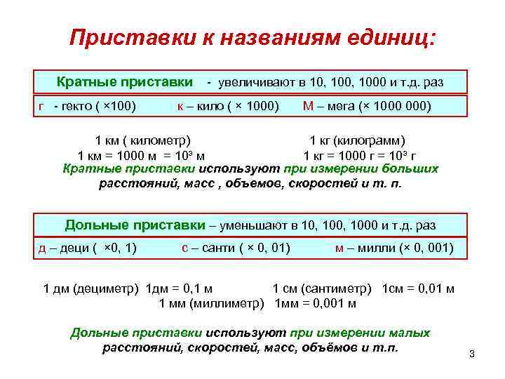 Приставки к названиям единиц: Кратные приставки г - гекто ( × 100) - увеличивают