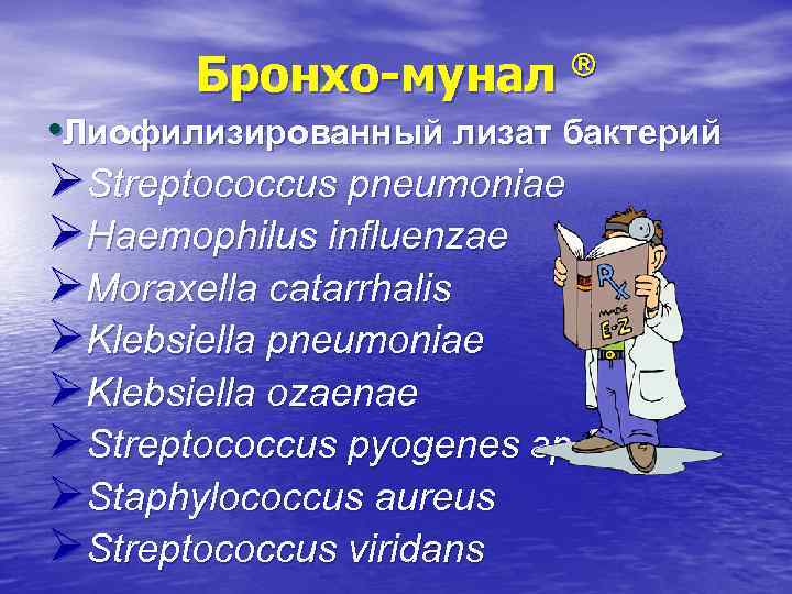 Бронхо-мунал â • Лиофилизированный лизат бактерий ØStreptococcus pneumoniae ØHaemophilus influenzae ØMoraxella catarrhalis ØKlebsiella pneumoniae