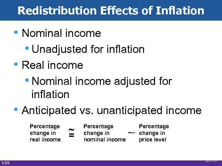 Redistribution Effects of Inflation • Nominal income • Unadjusted for inflation • Real income