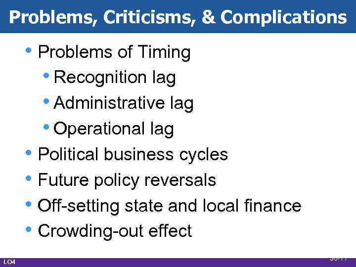 Problems, Criticisms, & Complications • Problems of Timing • Recognition lag • Administrative lag