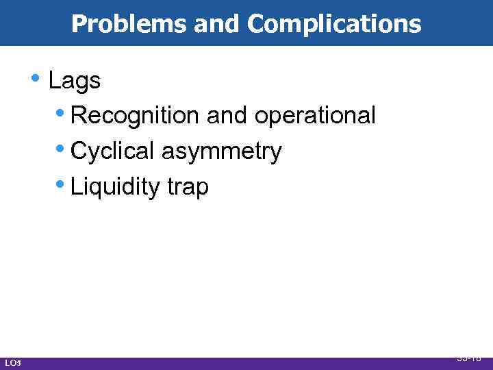 Problems and Complications • Lags • Recognition and operational • Cyclical asymmetry • Liquidity