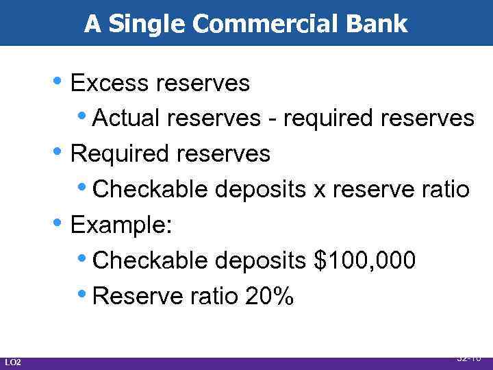 A Single Commercial Bank • Excess reserves • Actual reserves - required reserves •
