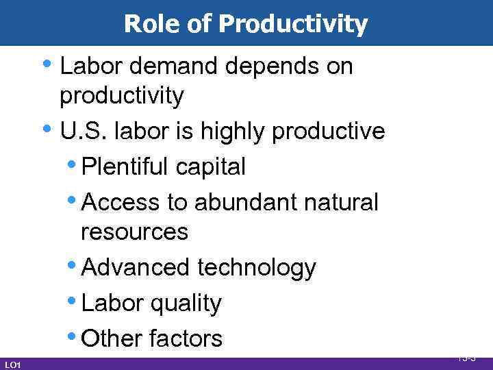 Role of Productivity • Labor demand depends on • LO 1 productivity U. S.