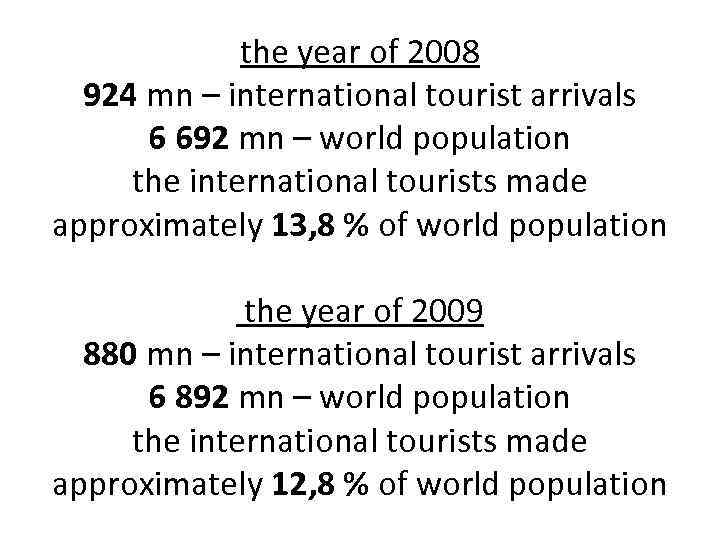 the year of 2008 924 mn – international tourist arrivals 6 692 mn –