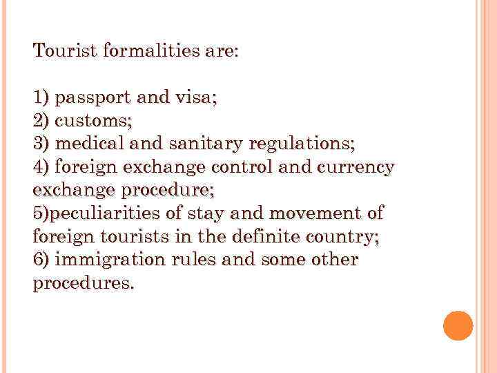 travel formalities meaning