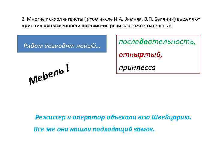 2. Многие психолингвисты (в том числе И. А. Зимняя, В. П. Белянин) выделяют принцип