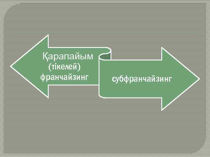 Қарапайым (тікелей) франчайзинг субфранчайзинг 