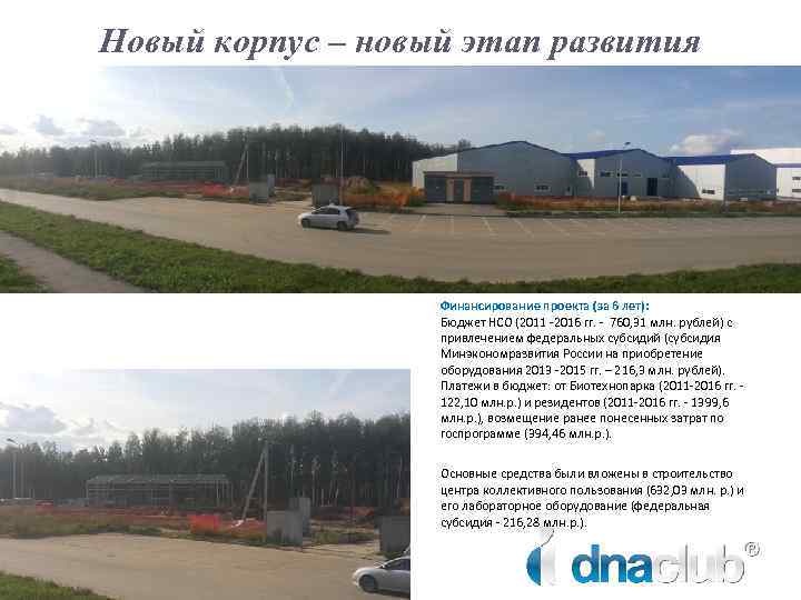 Новый корпус – новый этап развития Финансирование проекта (за 6 лет): Бюджет НСО (2011