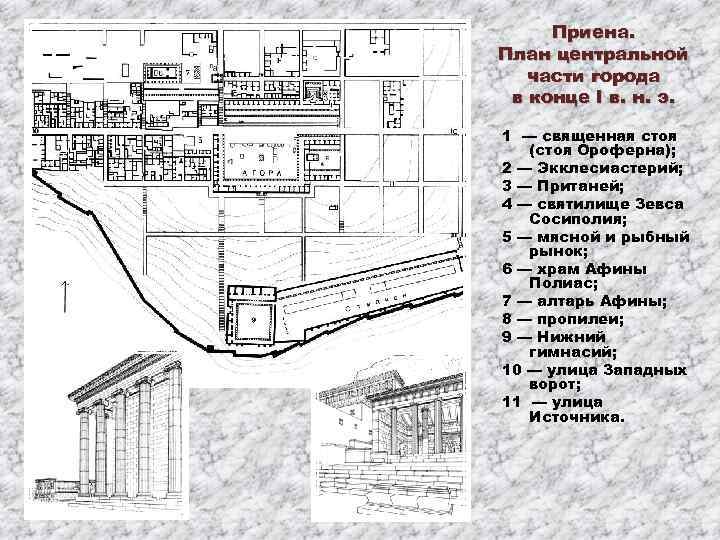 Приена. План центральной части города в конце I в. н. э. 1 — священная