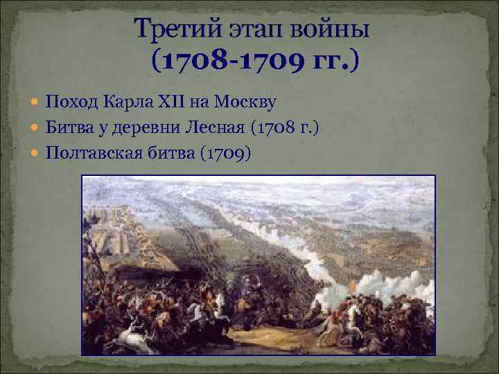 (1708 -1709 гг. ) Поход Карла XII на Москву Битва у деревни Лесная (1708