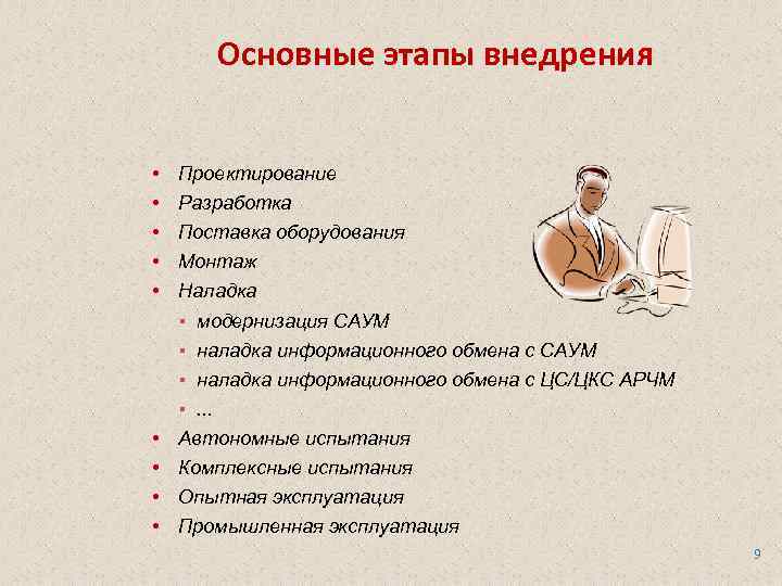 Основные этапы внедрения • • • Проектирование Разработка Поставка оборудования Монтаж Наладка ▪ модернизация