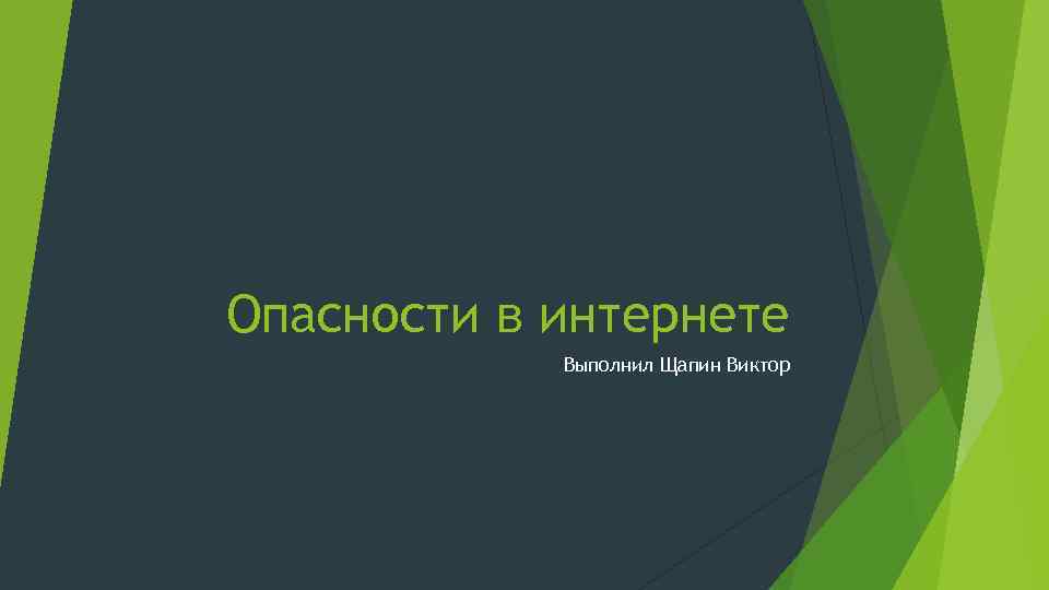 Опасности в интернете Выполнил Щапин Виктор 
