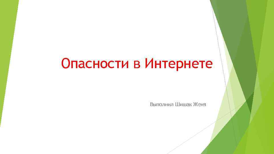 Опасности в Интернете Выполнил Шишак Женя 