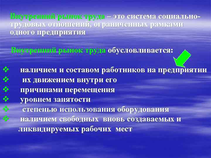  Внутренний рынок труда – это система социально- трудовых отношений, ограниченных рамками одного предприятия